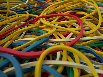 Close up of rubber bands